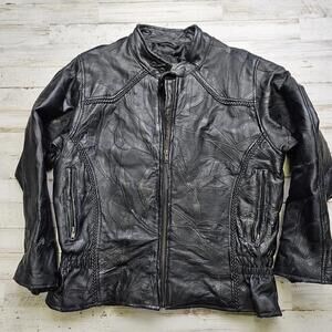 Genuine Leather Biker Jacket Diamond Plate Size Small